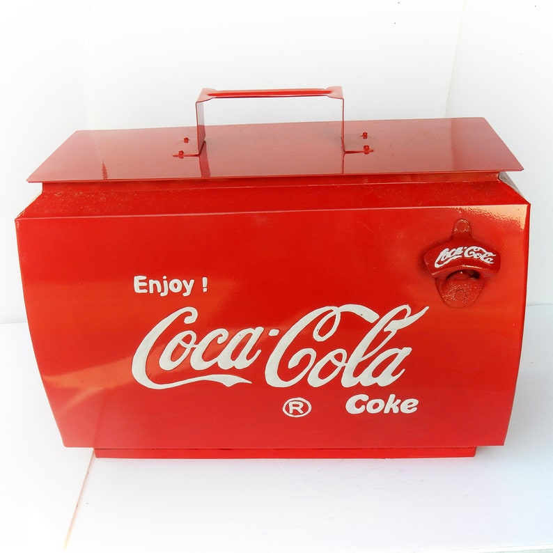 Vintage Style Coca Cola Advertising Cool Box with Bottle Opener