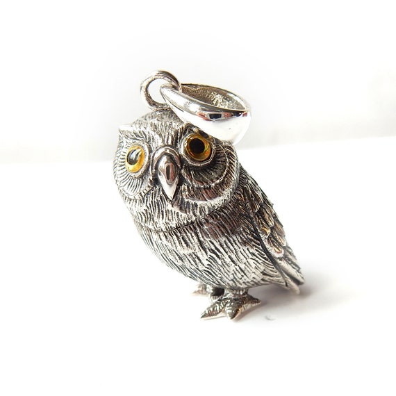 Solid Silver Owl Pendant Charm - image 1