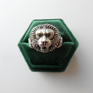Emerald Ruby Lion Ring Sterling Silver Fine Jewelery Signet Ring