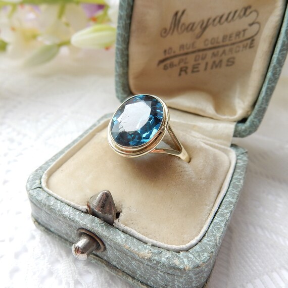 Vintage 14ct Gold Synthetic Blue Spinel Ring Etsy