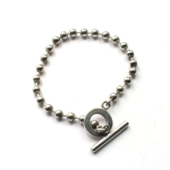 Solid Silver Gucci Boule Ball Chain Toggle Bracel… - image 1