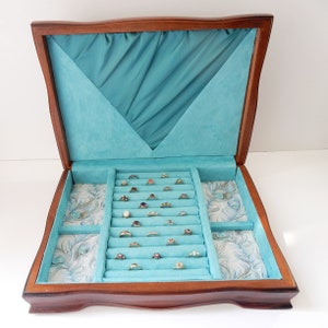 Antique 1930s Wooden Multi Ring Jewellery Box with Liberty Fabric