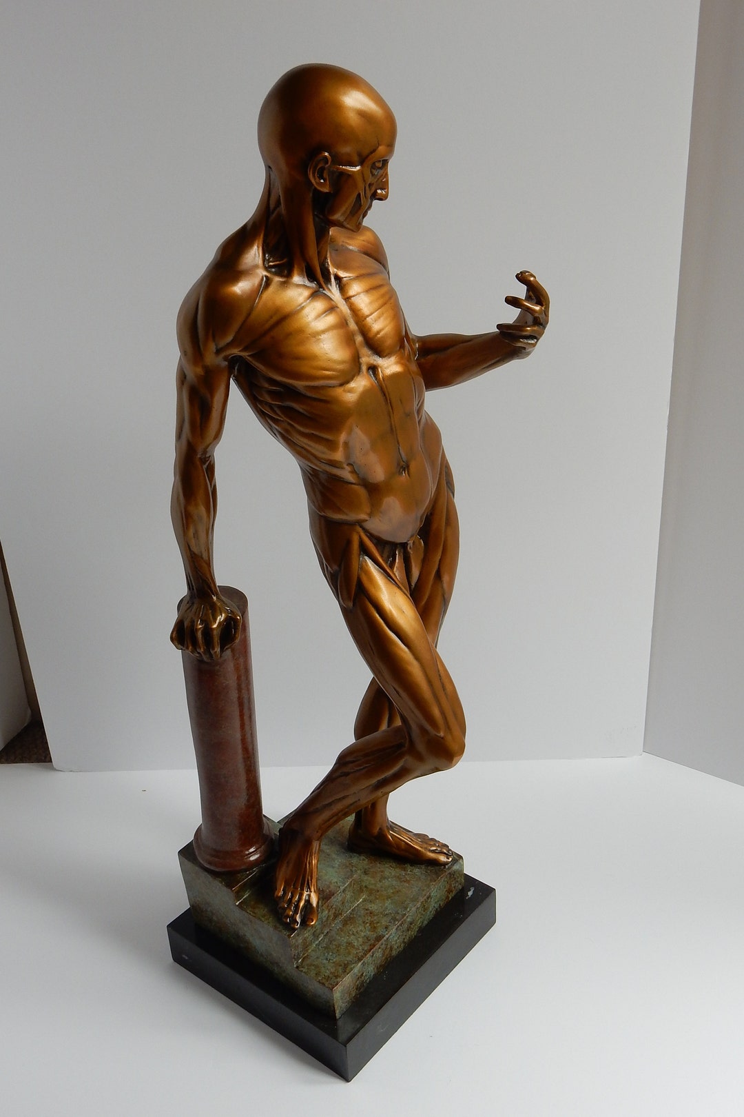Large French Bronze Marble Anatomical Study of Flayed Male Sculpture