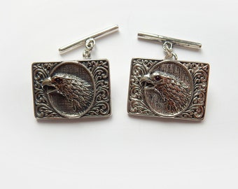 Silver Ruby American Eagle Hawk Cufflinks Sterling Silver