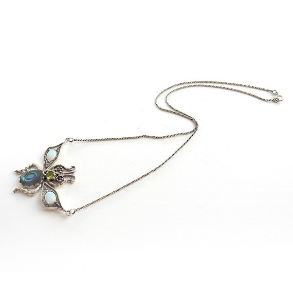 Opal Peridot Abalone Shell Wasp Insect Necklace S… - image 3