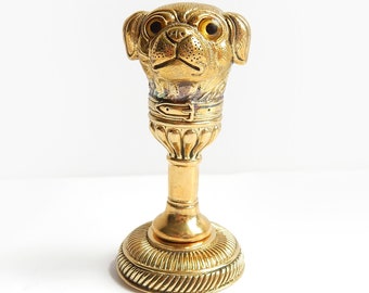 Gold Plated Pug Dog Signet Seal Wax Stamp Coat of Arms