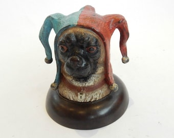 Austrian Bronze Pug Dog Jester Inkwell
