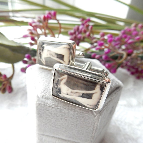 Sterling Silver Enamel Nude Lady Erotic Cufflinks