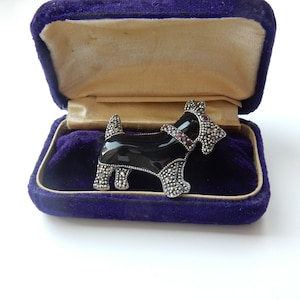 Enamel Ruby Marcasite Scottie Dog Terrier Dog Brooch Sterling Silver Fine Jewelry