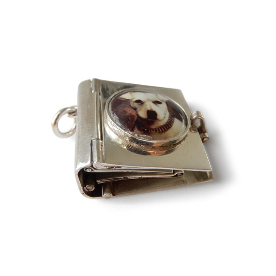 Vintage Solid Silver Enamel Jack Russel Terrier Dog Locket Pendant Photo Album Book