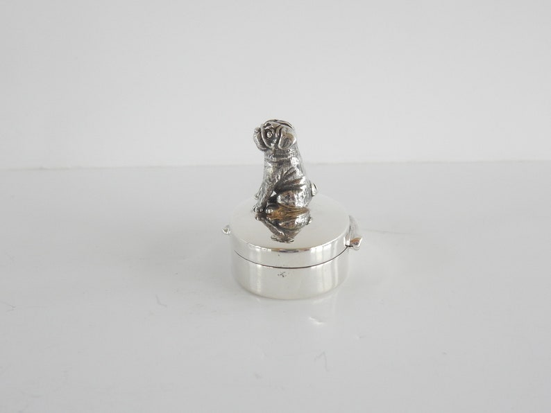 Solid Silver Figural Pug Dog Pill Box