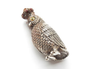 Novelty Continental Silver Ruby Owl Vesta Match Safe Figurine