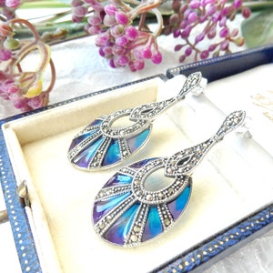 Plique a Jour Enamel Earrings Sterling Silver Fine Silver Droplet Earrings