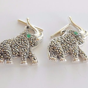 Emerald Sterling Silver Elephant Marcasite Cufflinks Mens Cufflinks