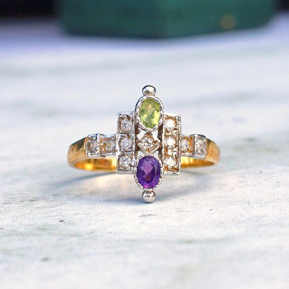 Solid Silver Peridot & Amethyst Ring - image 3