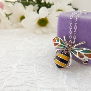 Enamel Ruby Marcasite Wasp Necklace Solid Silver Fine Jewelery July Birthstone