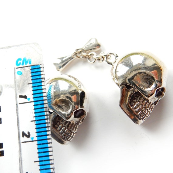 Sterling Silver Ruby Skull Bone Cufflinks Mens Je… - image 7