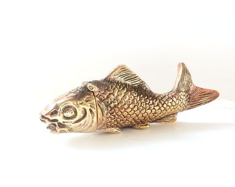 Large Brass Oriental Koi Fish Vesta Match Safe Snuff Box