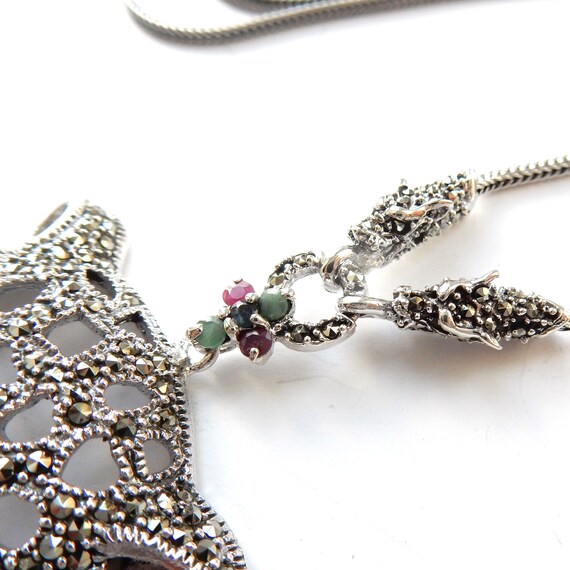 Sterling Silver Ruby Emerald Sapphire Marcasite F… - image 4