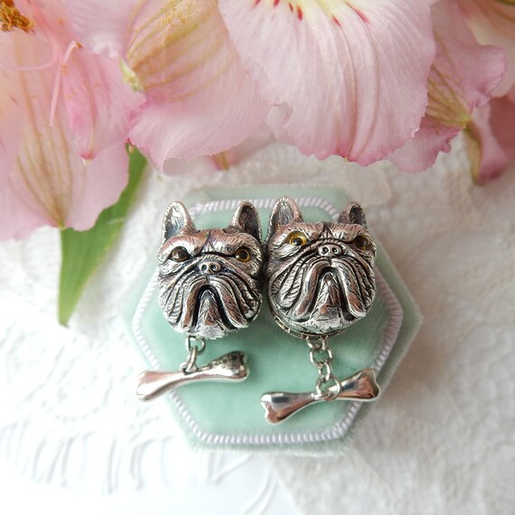 Emerald French Bulldog Dog Cufflinks Mens Jewelery Sterling Silver May Birthstone Jewelry