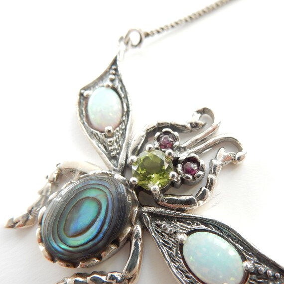 Opal Peridot Abalone Shell Wasp Insect Necklace S… - image 5