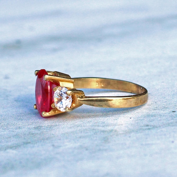 Sterling Silver Ruby Paste Trilogy Ring - image 5