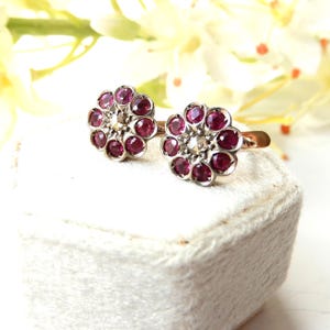 Boucles d'oreilles vintage en or 9 carats, rubis et diamants