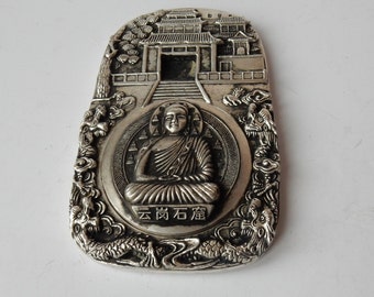 Vintage Tibetan Silver Bronze Buddha Ink Slab Chinese Pagoda