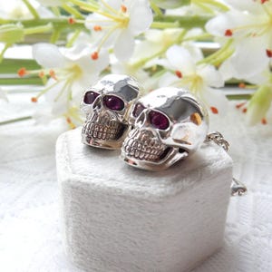 Sterling Silver Ruby Skull Bone Cufflinks Mens Jewelry