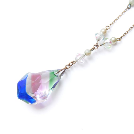 Antique Art Deco Iris Rainbow Glass Lavalier Bead… - image 2