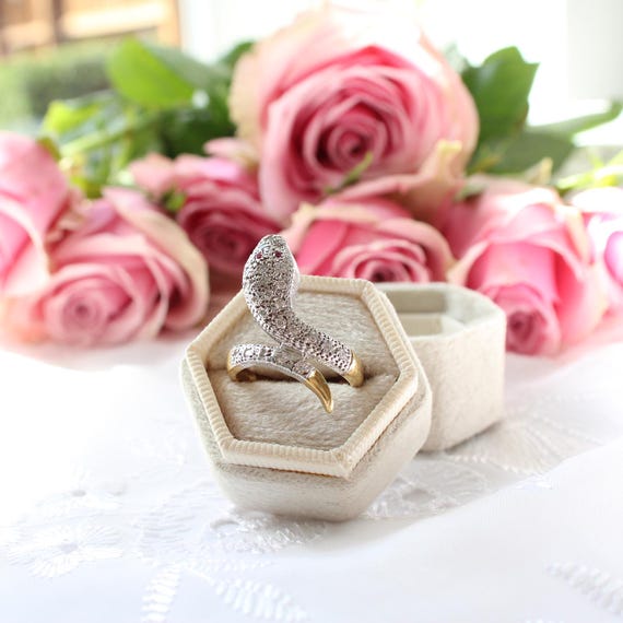 Solid Silver CZ Ruby Snake Ring - image 2