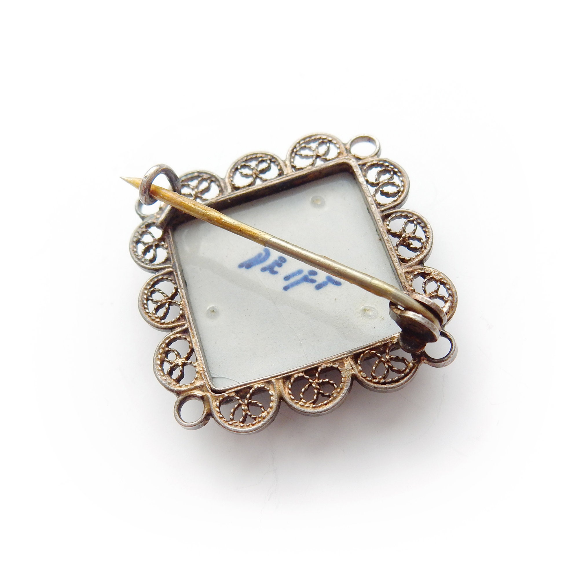 Vintage Dutch Delft Brooch Etsy