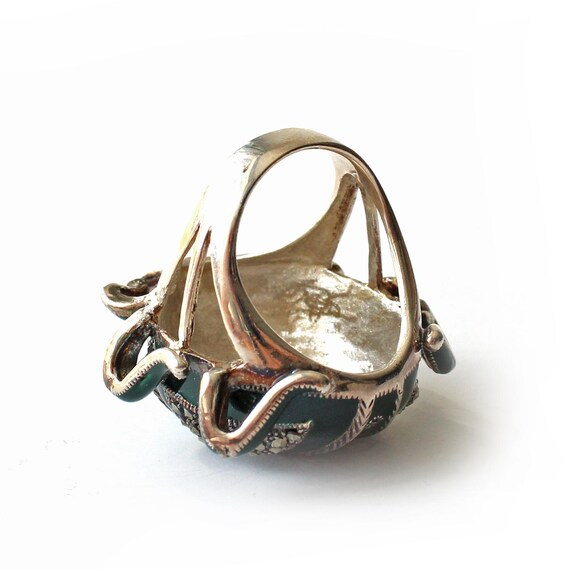 Exceptional Solid Silver Green Enamel Marcasite S… - image 6