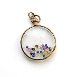 Antique Rolled Gold Shaker Glass Locket Filled with Sapphires, Citrine Tourmaline