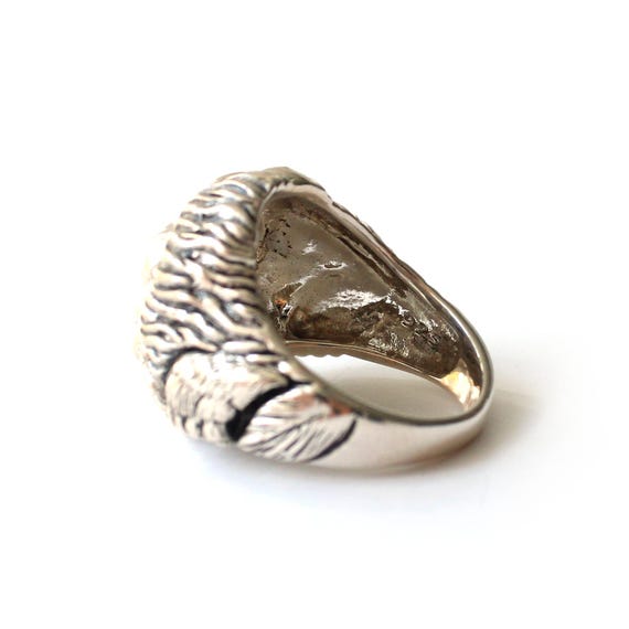 Solid Silver Lion Emerald Ruby Signet Ring - image 8