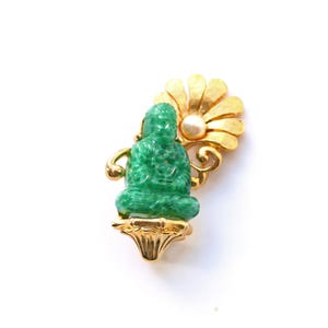 Vintage Peking Glass Pearl Buddha Brooch Goldplated