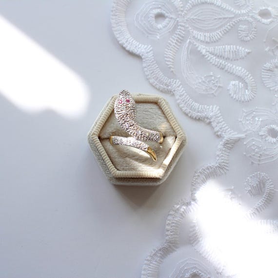 Solid Silver CZ Ruby Snake Ring - image 3