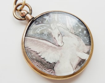 Antique Locket depicting Painted Portrait of Pegasus Horse