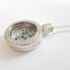 Sterling Silver Shaker Locket Garnet Sapphire Emerald Birthstone Jewelery
