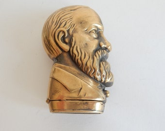 Brass Vesta Match Safe US President Benjamin Harrison Snuff Box