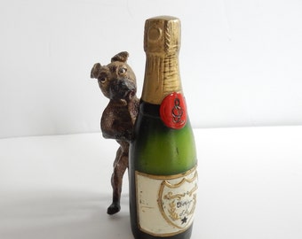 Austrian Bergman Bronze Pug Dog Champagne Bottle Cold Painted Bronze