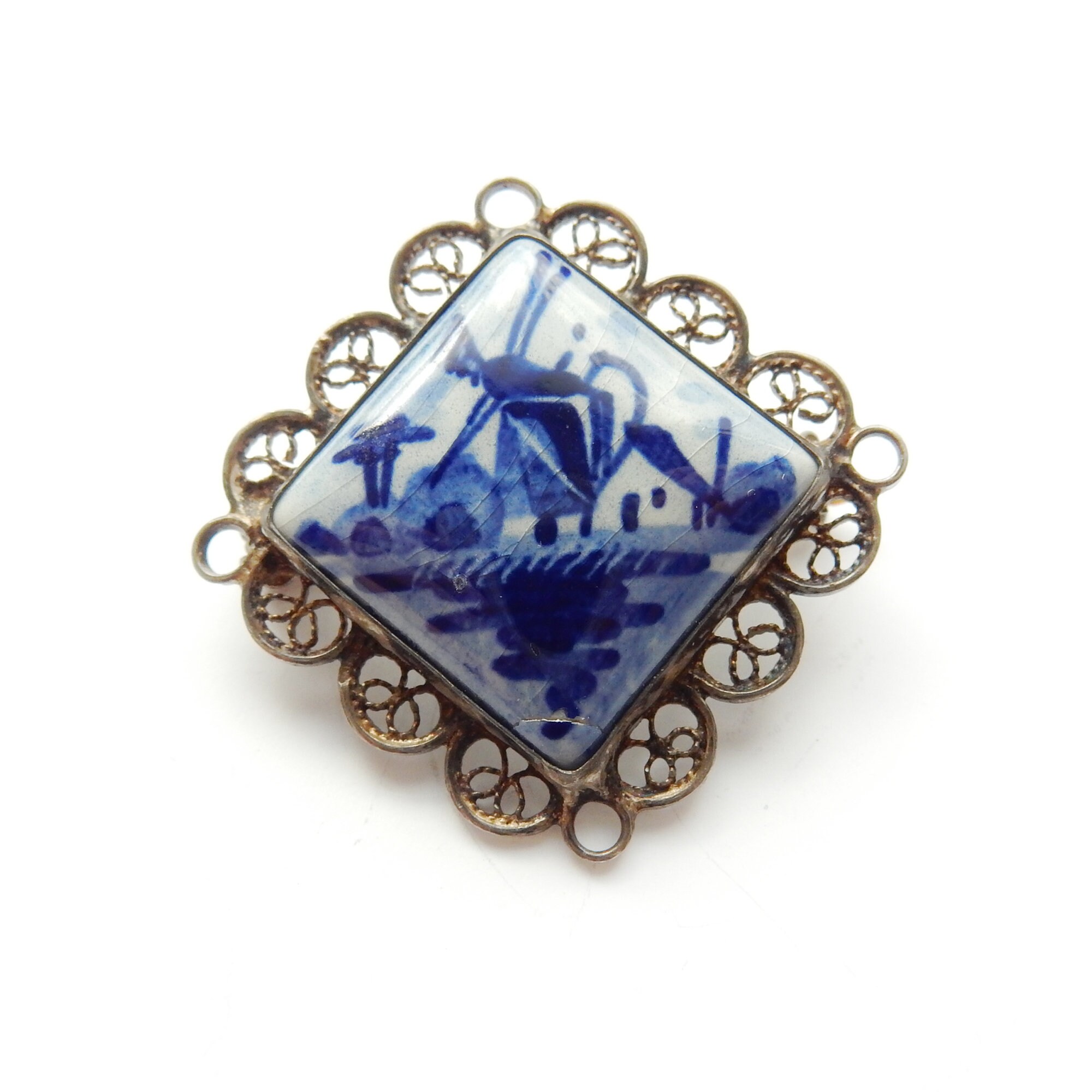 Vintage Dutch Delft Brooch Etsy
