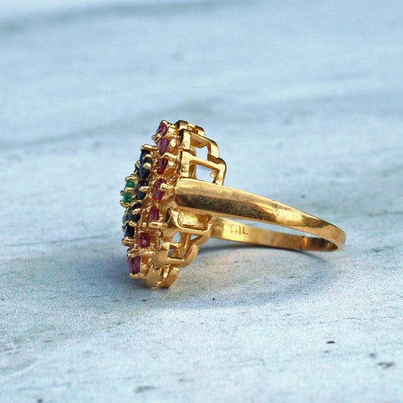 Chunky Solid Silver Ruby, Sapphire & Emerald Clus… - image 3