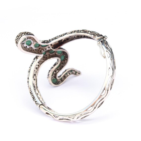 Sterling Silver Emerald Ruby Marcasite Snake Cuff… - image 3
