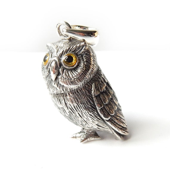 Solid Silver Owl Pendant Charm - image 2