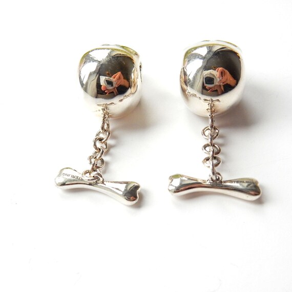 Sterling Silver Ruby Skull Bone Cufflinks Mens Je… - image 5