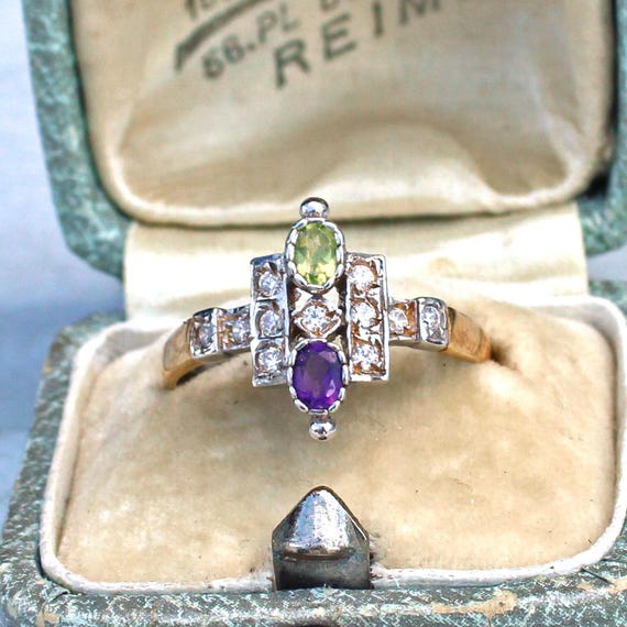 Solid Silver Peridot & Amethyst Ring - image 1