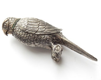 Novelty Silverplated Emerald Parrot Perfume Bottle Scent Bottle