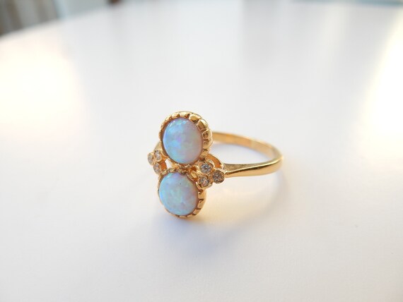 Pretty Solid Silver Vermeil Opal Ring - image 2