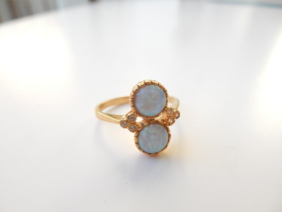 Pretty Solid Silver Vermeil Opal Ring - image 5